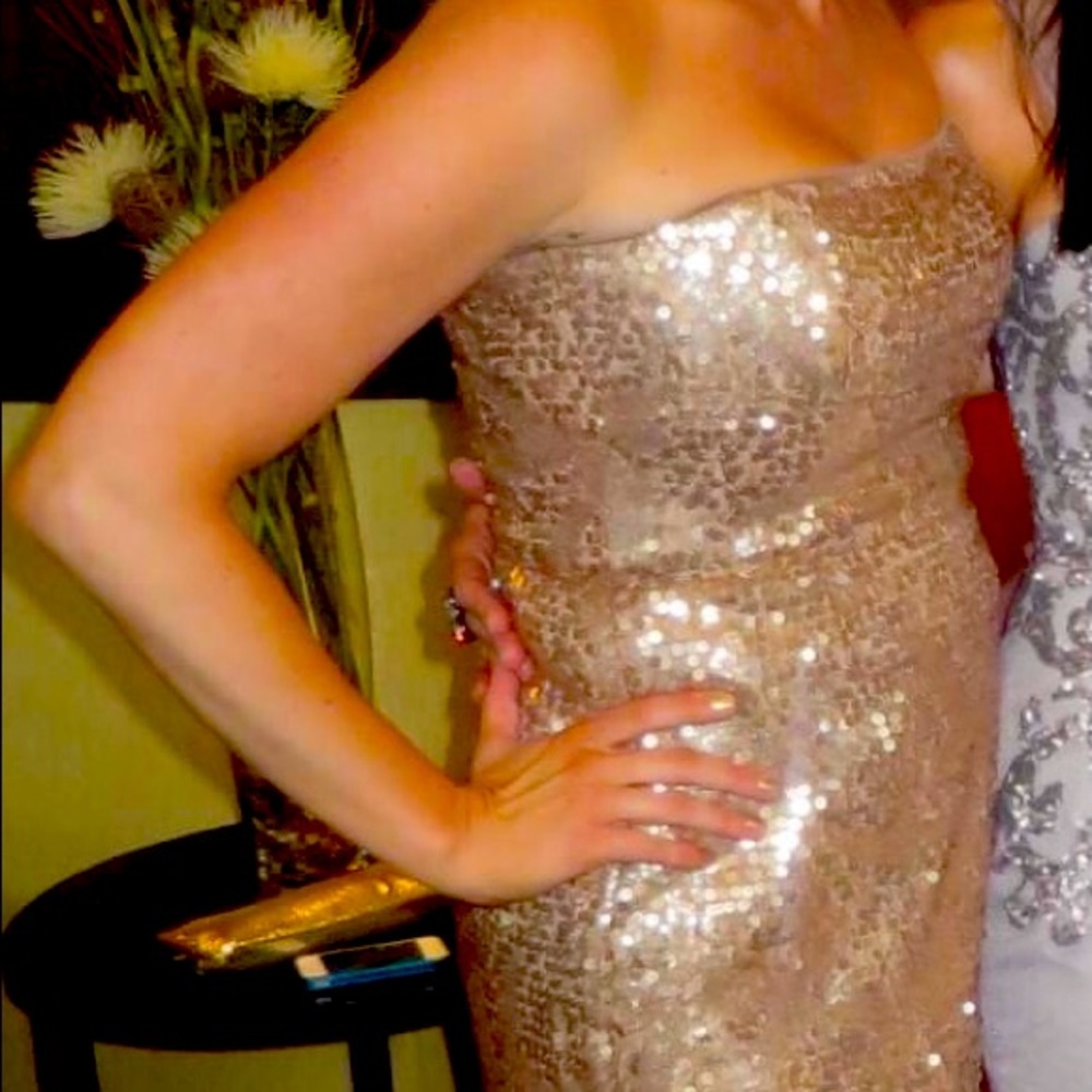 Beautiful full length sequined BCBG gold dresss